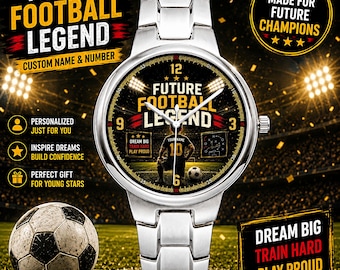 Montre personnalisée Future Football Legend, nom et numéro personnalisés, cadeau de football pour les jeunes
