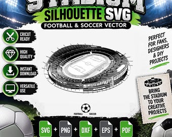 Stadion Silhouette SVG, Fotbollsarena, Sportanläggning Cricut Cut-fil (Digitala Filer)