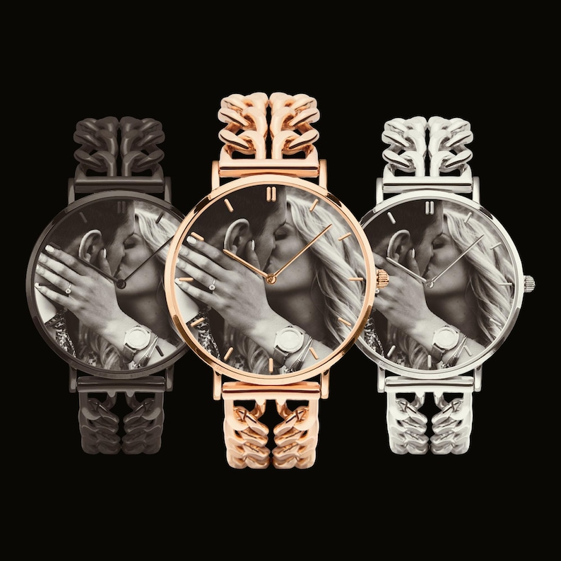 Personalized photo art watch gift for dad husband boyfriend memorial custom wristwatch.
Custom personalized wristwatch with photo art dial and stainless steel bracelet band.
Luxury personalized photo watch with hollow bracelet band and emotional custom design.
Custom memorial and family photo watch gift for him with modern luxury style.