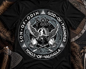 Thor God of Thunder Shirt, Norse Mythology Tee, Viking Warrior, Valhalla Nordic Symbol