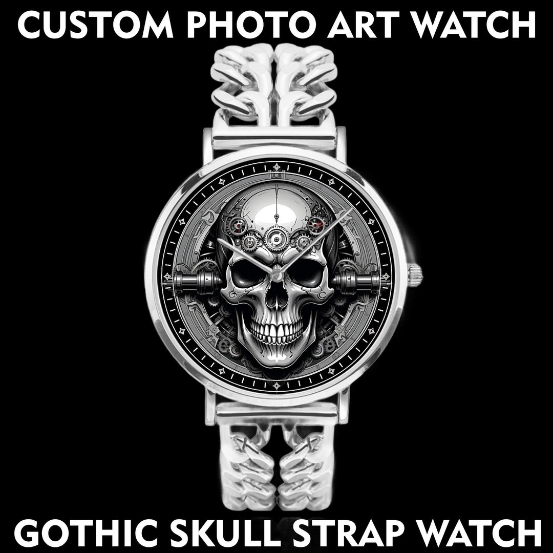 Gothic Totenkopf Uhr Kunst Foto Armbanduhr Steampunk Uhr Männeruhr  Mann Uhren Armbanduhr für Herren Geschenk für Männer Armbanduhr