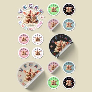 Feuille d'autocollants florale végétalienne pour porcs | Stickers végétaliens pour ordinateur portable, bouteille d'eau, journal | Fleurs à base de plantes | Cadeau respectueux de l'environnement | Végétalien