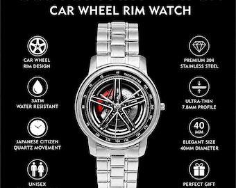 Car Rim Watch, Wheel Hub Wristwatch, Automotive Gift for Men, Hollow Out Art Photo