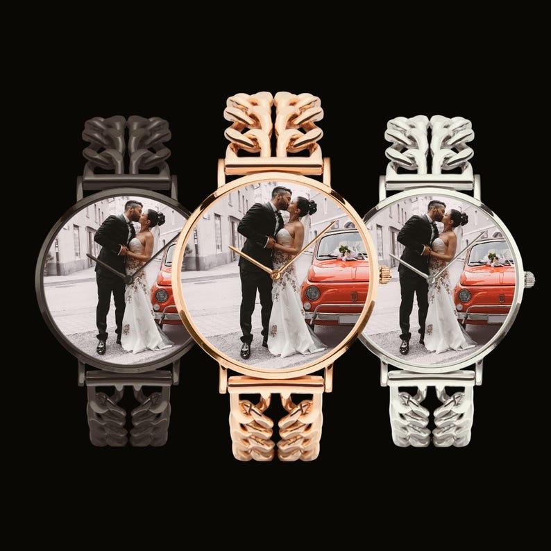 Personalized photo art watch gift for dad husband boyfriend memorial custom wristwatch.
Custom personalized wristwatch with photo art dial and stainless steel bracelet band.
Luxury personalized photo watch with hollow bracelet band and emotional custom design.
Custom memorial and family photo watch gift for him with modern luxury style.