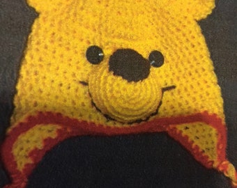 Handmade Winnie the Pooh hat, crochet winnie hat, crochet winnie hat, costume, character hat, photo prop hat, NB to ADULT