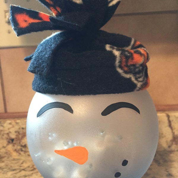 LED lighted snowman globe sports fleece hat, LED lighted snowman globe face, LED lighted snowman globe face