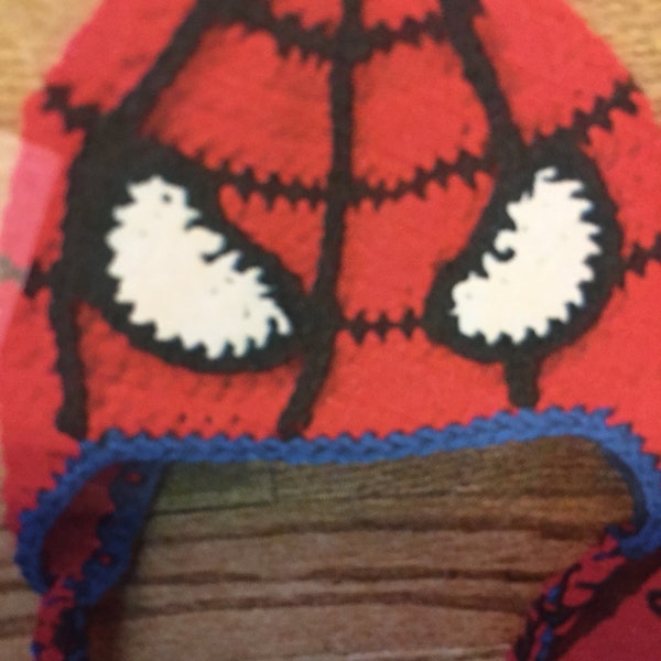 crochet spiderman hat, spider-man hat, cosplay hat, character hat, winter beanie with earflaps or just band NB to Adult