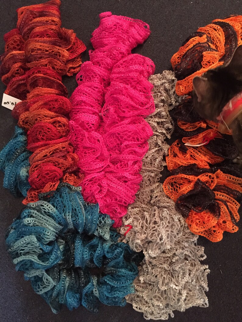 Handmade Knitted Popular Sashay Yarn Scarf Ruffled Sparkle | Etsy