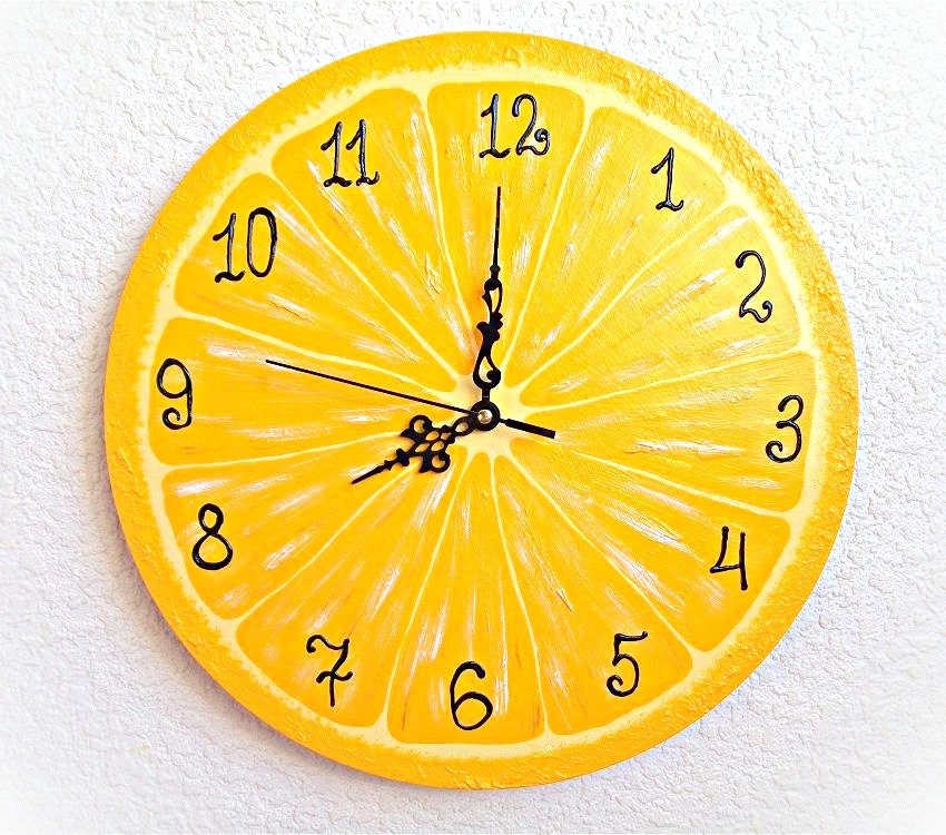 Yellow kitchen clock Lemon wall decor hand painted on wood Etsy