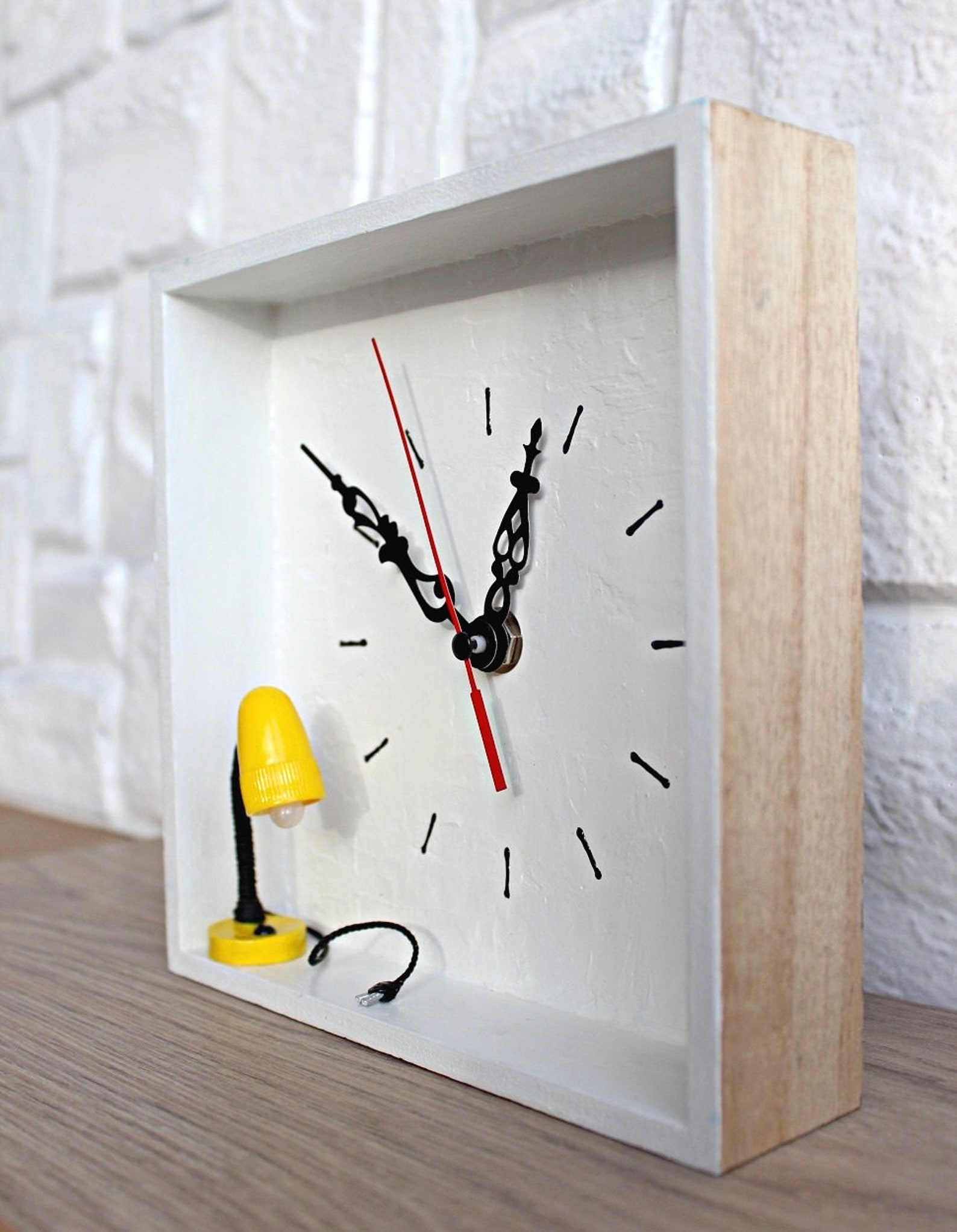Square table clock White standing clock Desk clock decor with Etsy