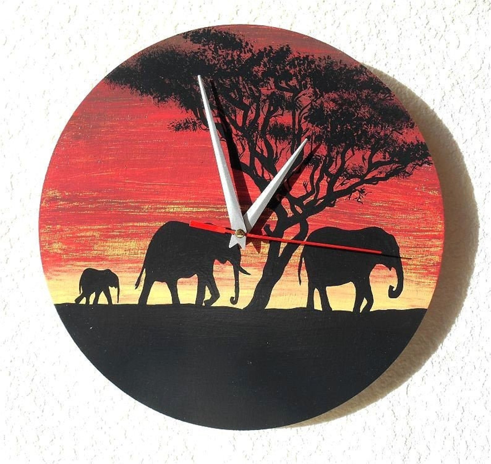 African safari wall clock Elephants wall clock Hand painted Etsy