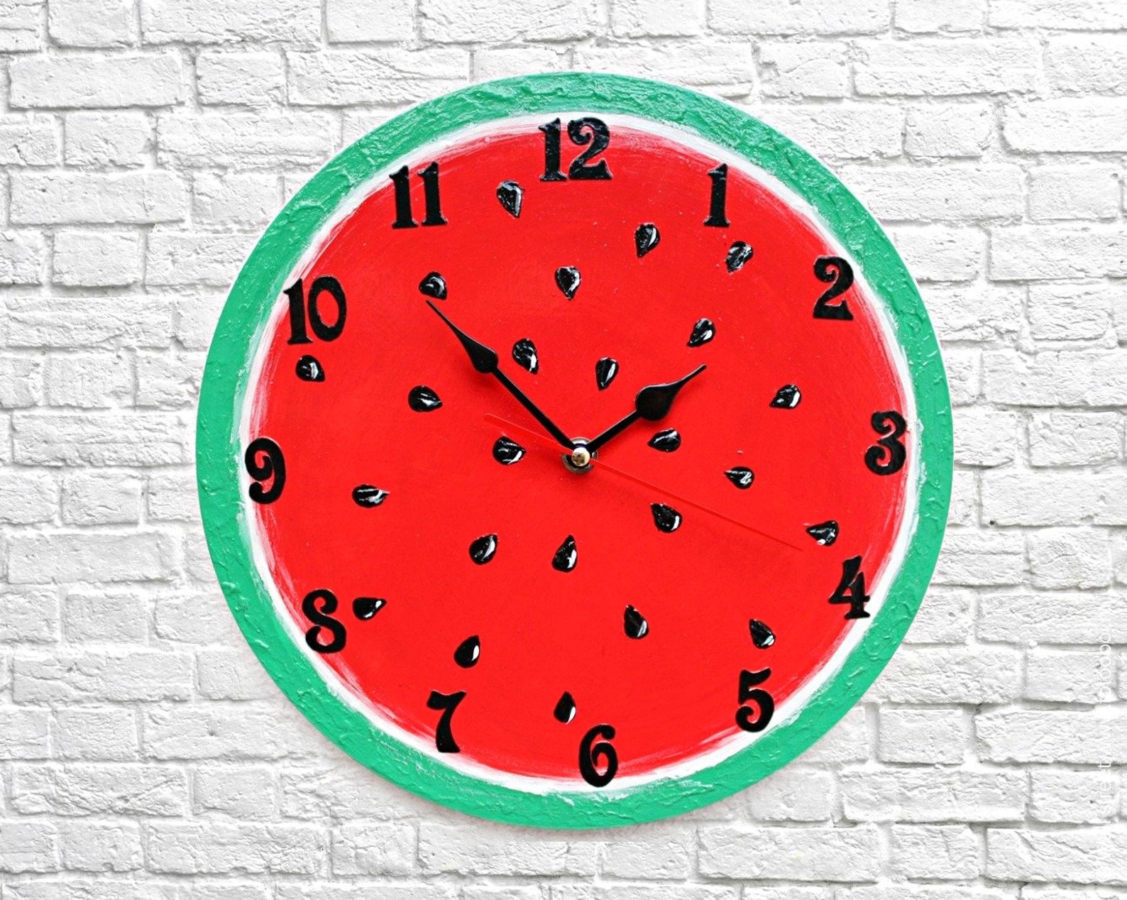 Watermelon clock Red kitchen wall clock Hand painted wooden Etsy