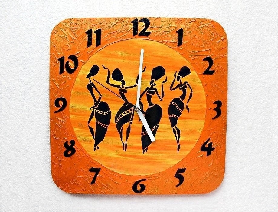 African clock Orange wall clock African inspired decor Hand Etsy