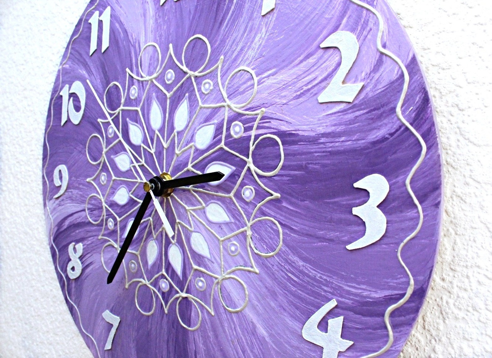 Purple wall clock Painted wall clock Modern wall clock with Etsy