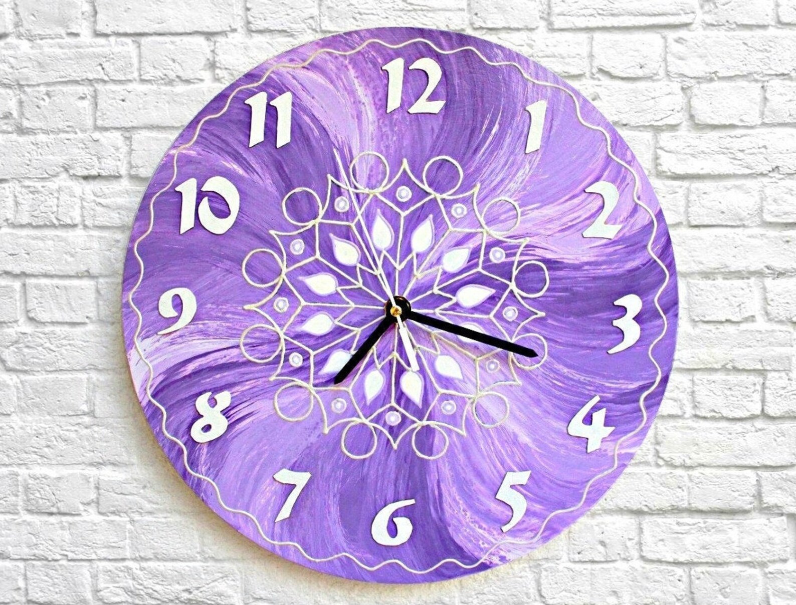 Purple wall clock Painted wall clock Modern wall clock with Etsy