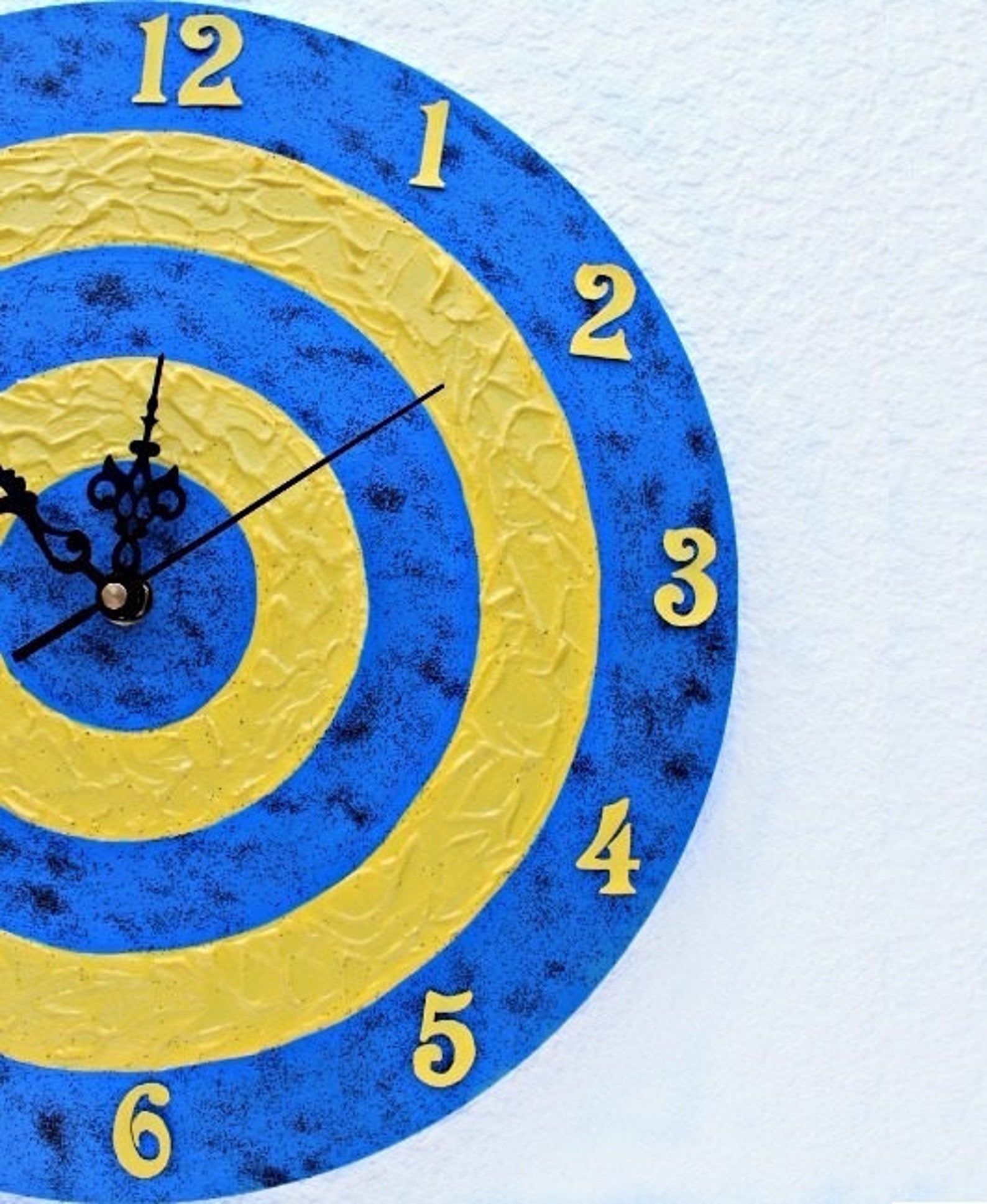 Blue and yellow wall clock Unique clock for living room Bright Etsy