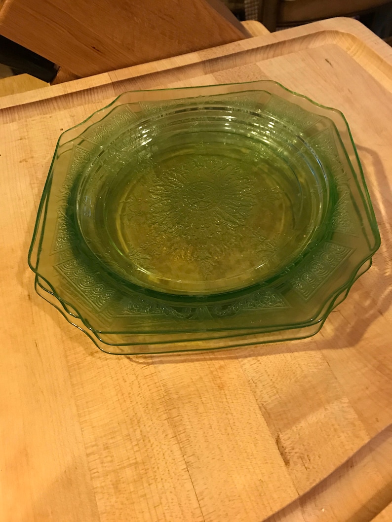 Green Depression Glass Square Dessert/Salad plates set of 3 Etsy