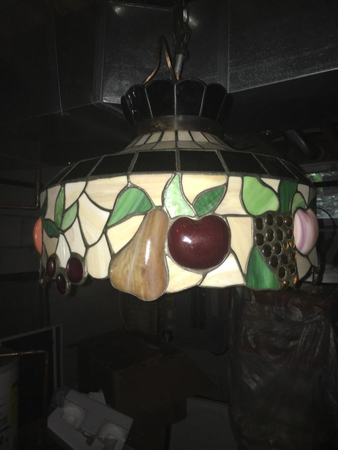 Vintage Tiffany Style Stained Glass Fruit Swag Hanging Lamp Etsy