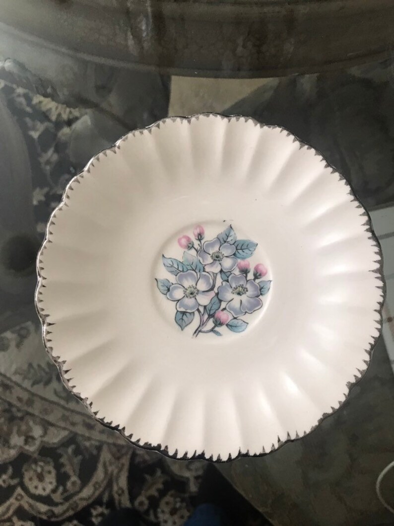 American Limoges Gray Blossom Pattern Saucers Etsy