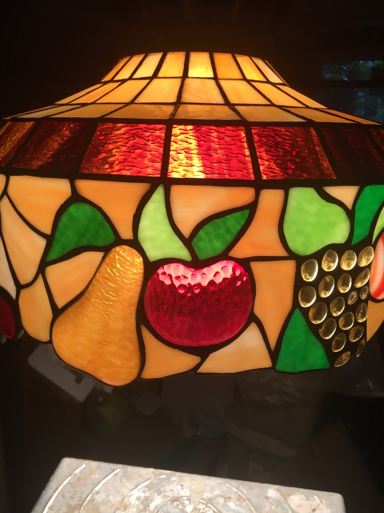 Vintage Tiffany Style Stained Glass Fruit Swag Hanging Lamp Etsy