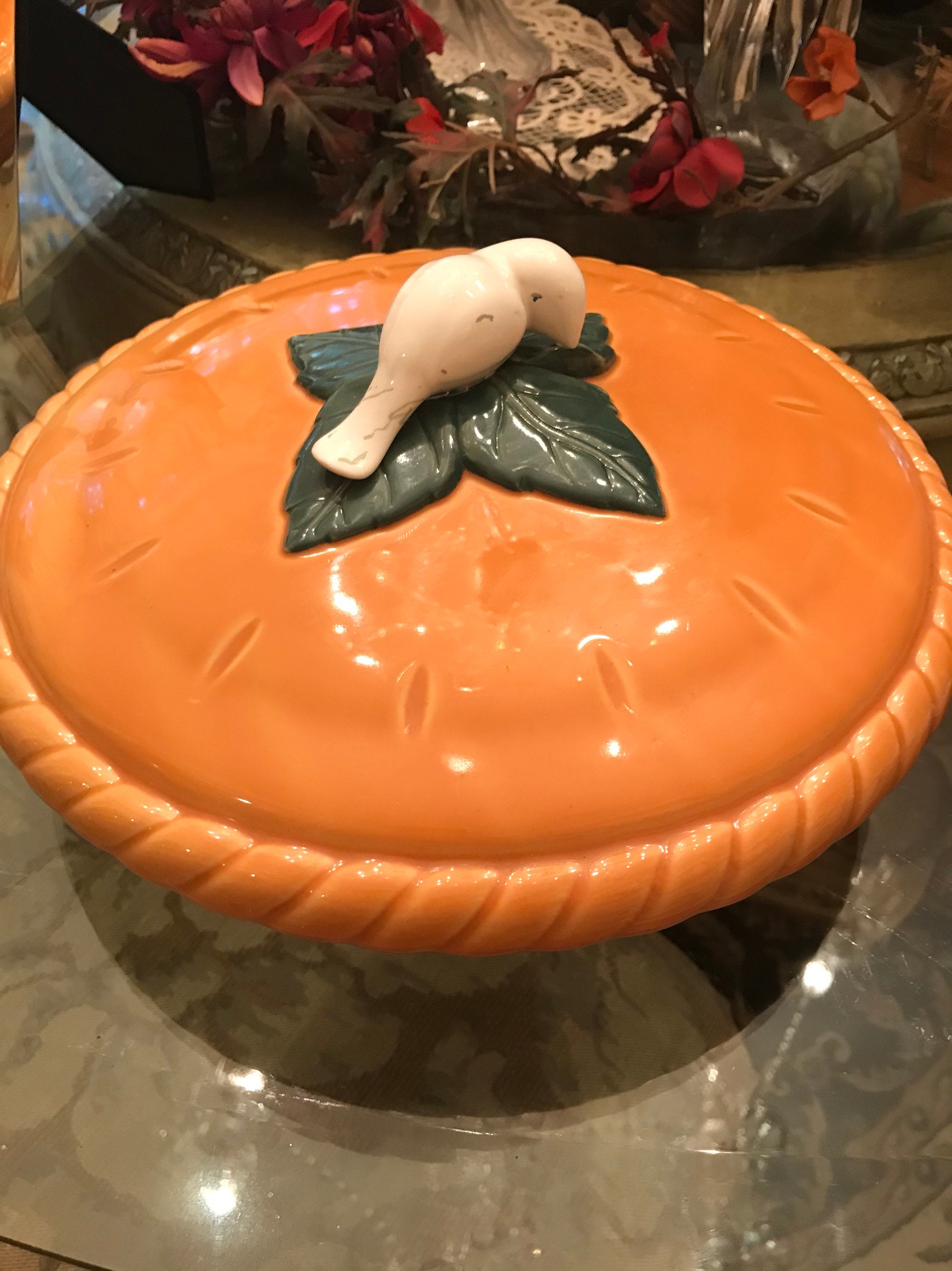 Ceramic Fall Pie Keeper With Leaf Trim and White Dove Etsy