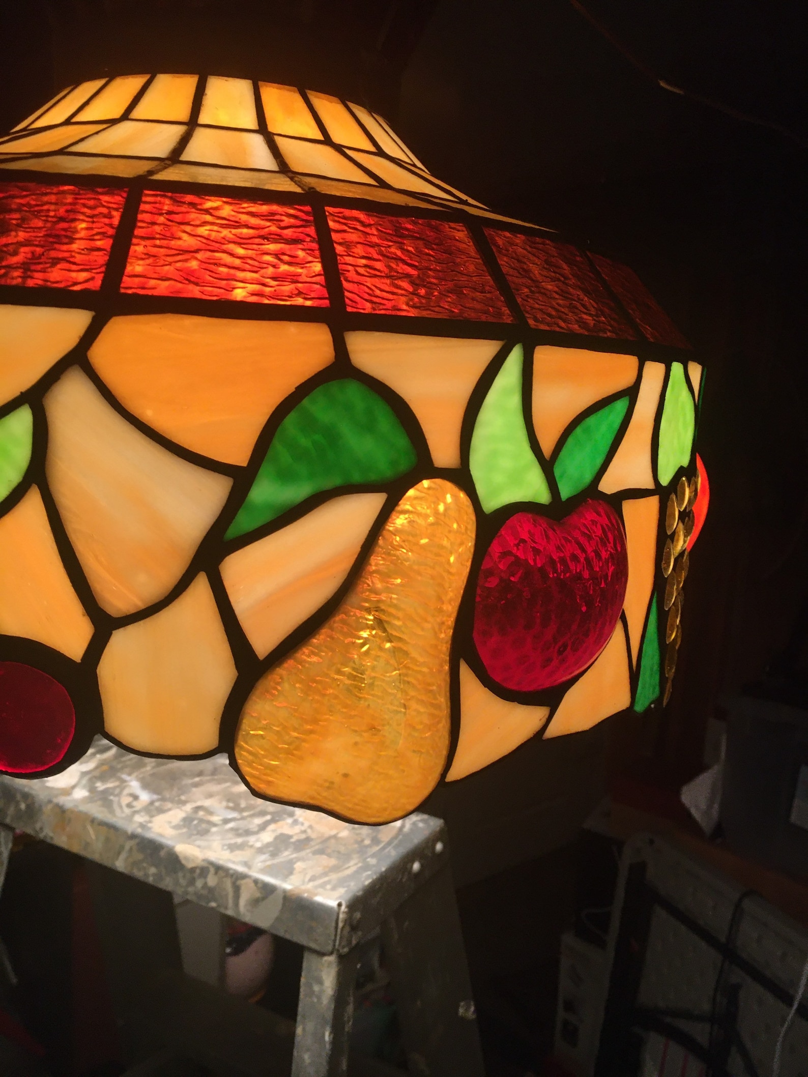 Vintage Tiffany Style Stained Glass Fruit Swag Hanging Lamp Etsy