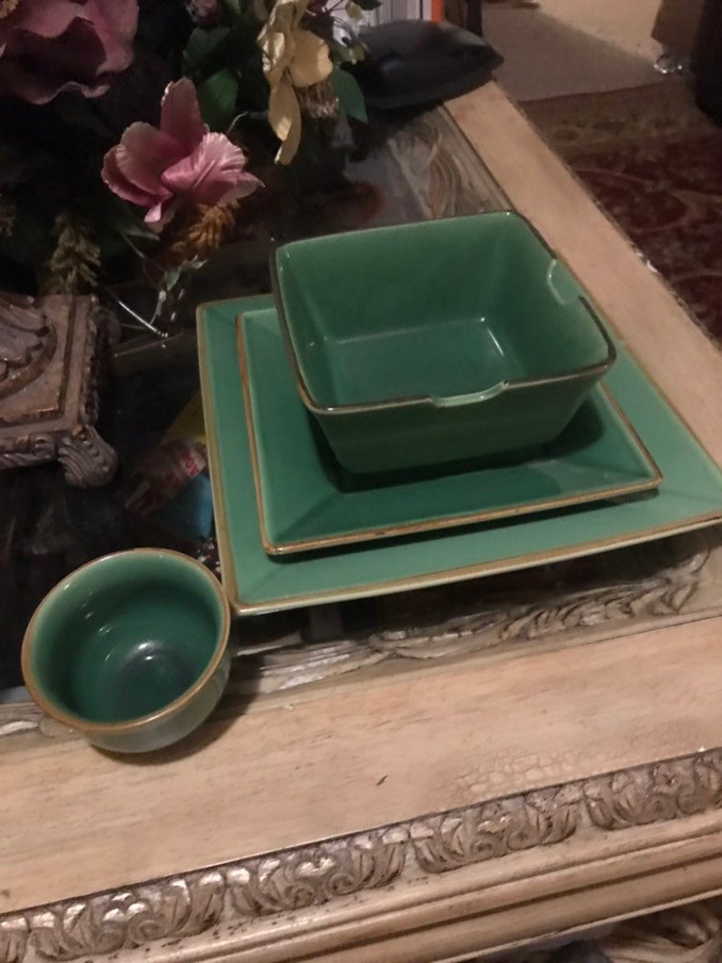 Pottery Barn asian Square Green 4piece Dinnerware Etsy