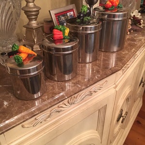 Rare AMCO Stainless Steel Canisters with vegetable top