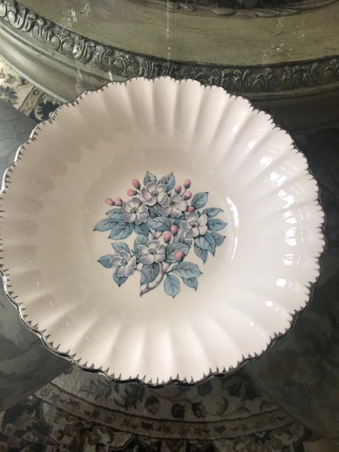 American Limoges Gray Blossom Pattern Vegetable Bowl Etsy