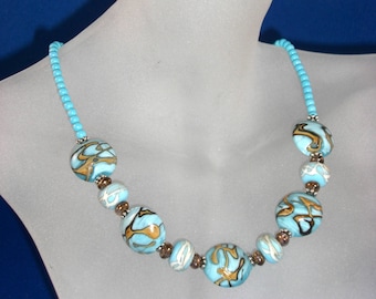 Turquoise, Lampwork & Sterling Silver Necklace, Earrings