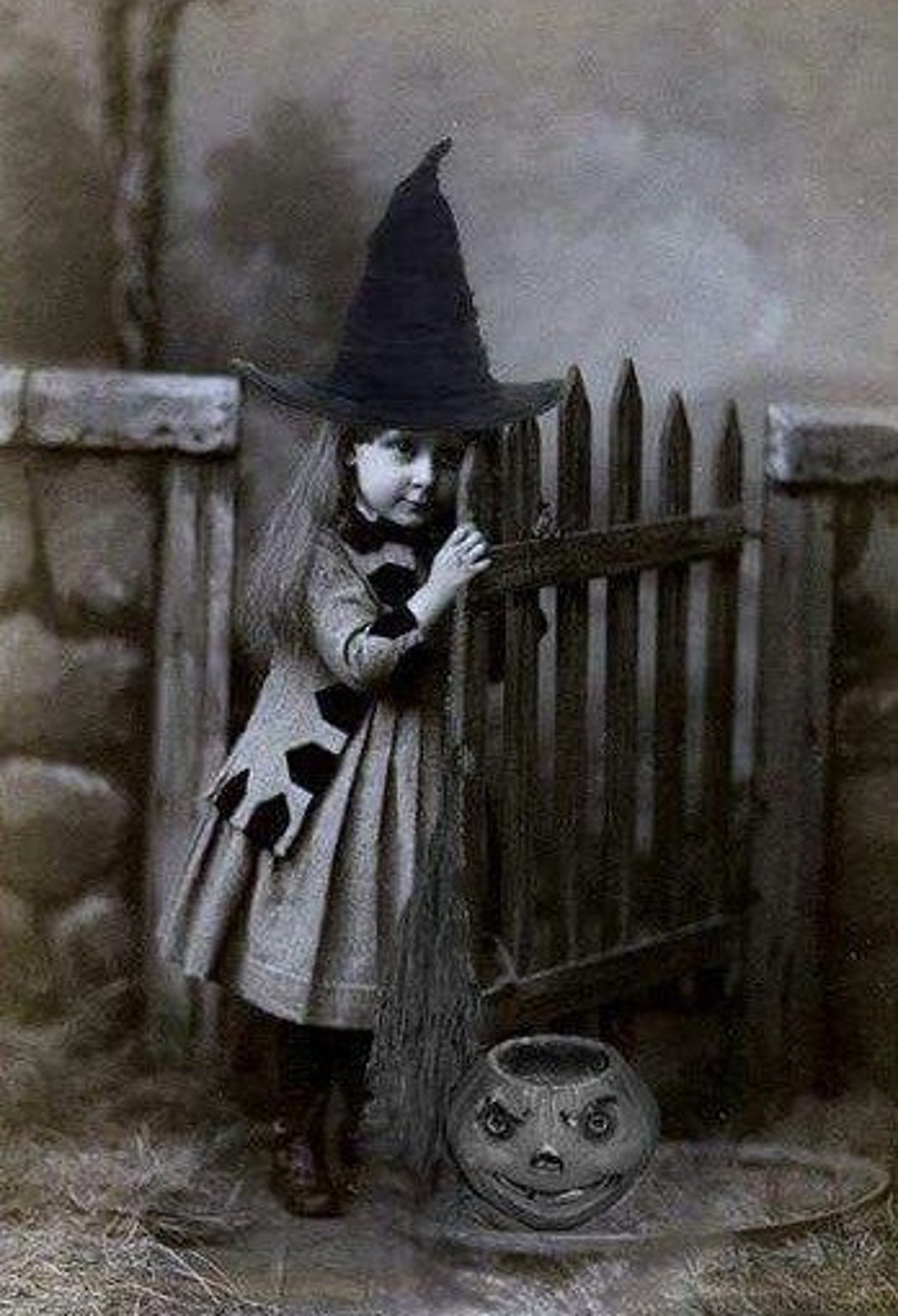 Vintage Scary Witch Photo - Creepy Wiccan Halloween Print, Black & White Glossy, US Made Reprint