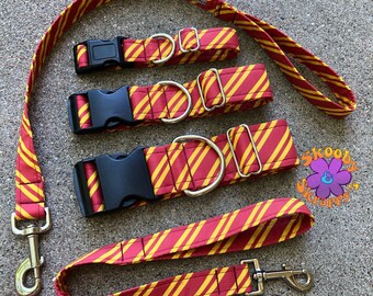 Harry Potter Hogwarts House Stripes Fabric Dog Collar or Leash YOU PICK COLORS