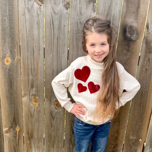 Girls Red Velvet Heart Sweater