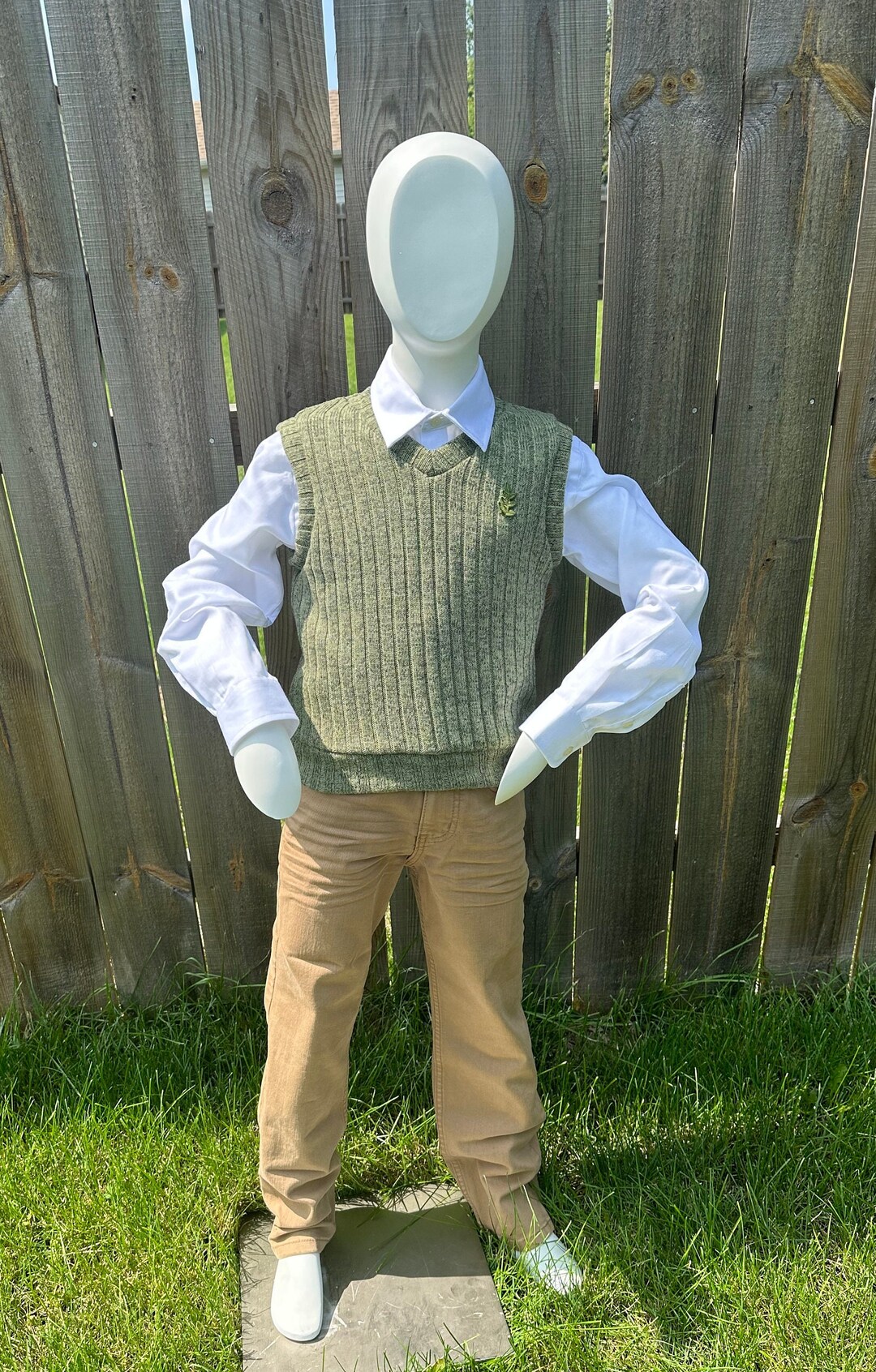 Boys Olive Green Sweater Vest With Leaf Embroidery Etsy