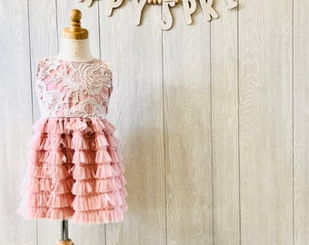 Girls Dusty Rose Ruffle Dress