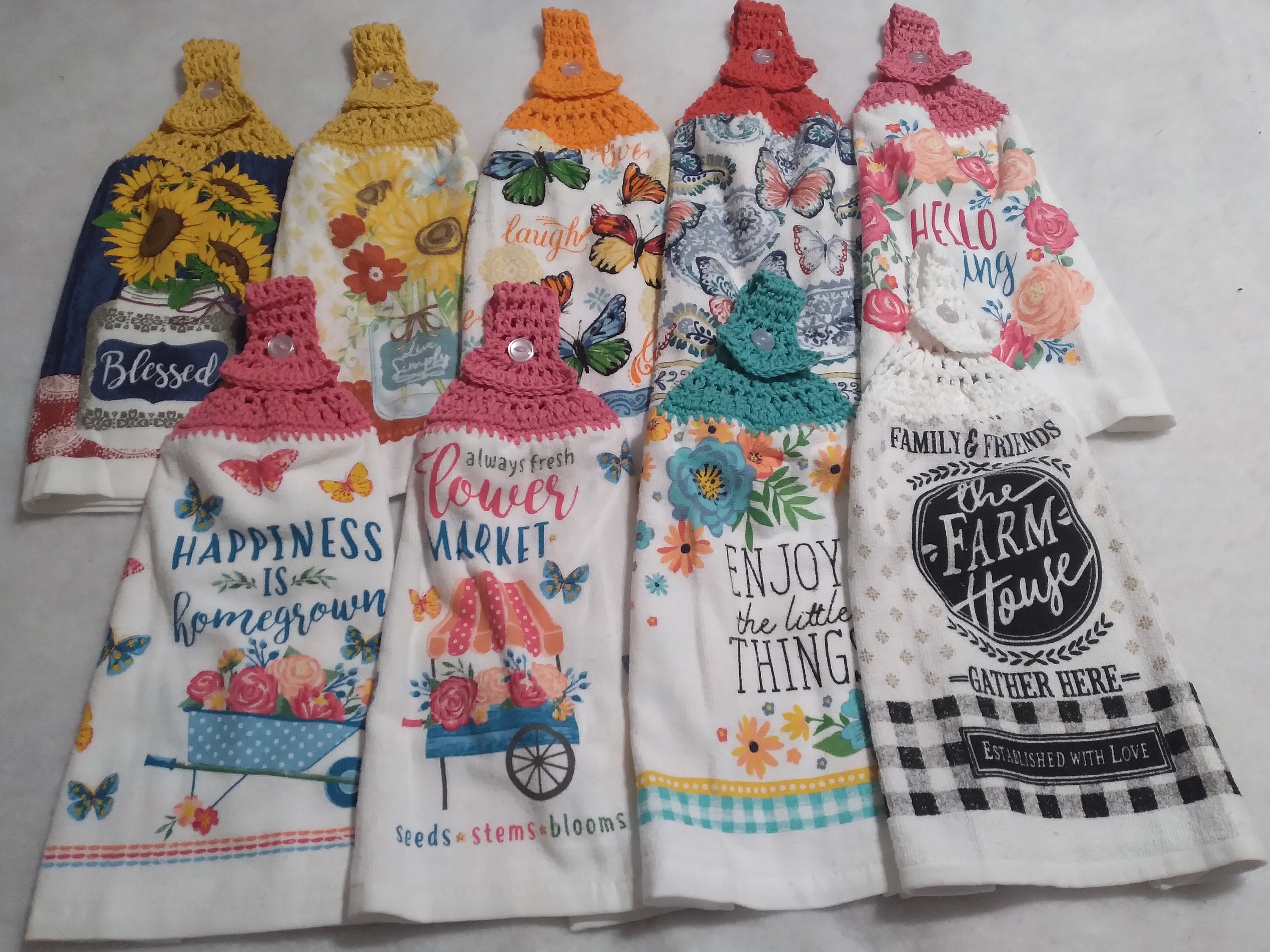Full Crochet Kitchen Towels, Spring Towels, Sunflower towels. Farmhou…