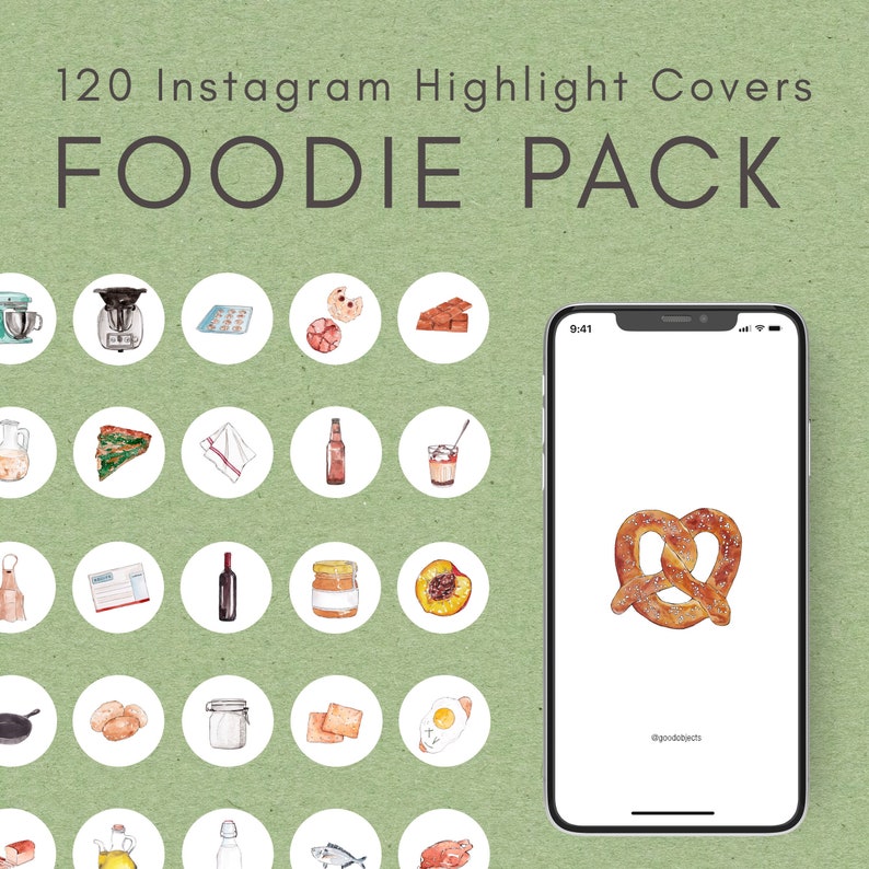 120 FOOD Instagram Highlight Covers FOODIE Pack Watercolor Story