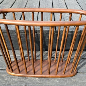 Vintage Walnut Spindle Magazine Rack | MCM Record Holder, Danish Style Organizer