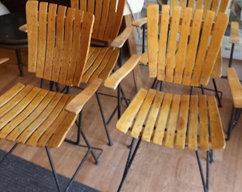 Set of 4 Arthur Umanoff Attributed MCM Dining Chairs | Iron Wood Slat Seating