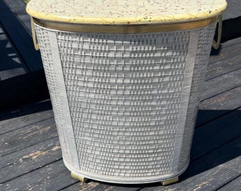 Vintage Pearl-Wick Wicker Laundry Hamper: Mid-Century Atomic Boomerang Lid