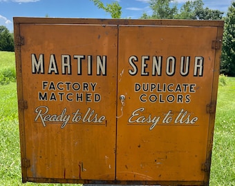 Vintage Martin-Senour Paint Store Display Cabinet | Industrial Metal Advertising Storage