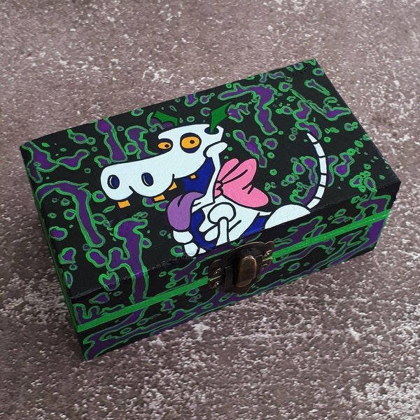 HORRIFIC Skeleton Dog - Dr. Zitbag's Transylvania Pet Shop - Dr. Globule - La Pajarería De Transylvania - Hand Painted Box - Retro Cartoons