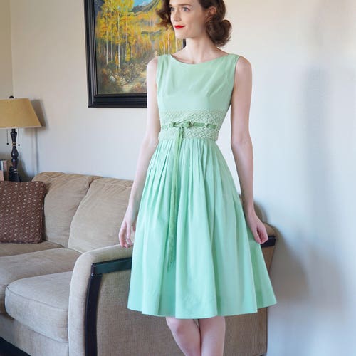 mint green day dress Vintage 1920s Mint Green Cotton Day Dress