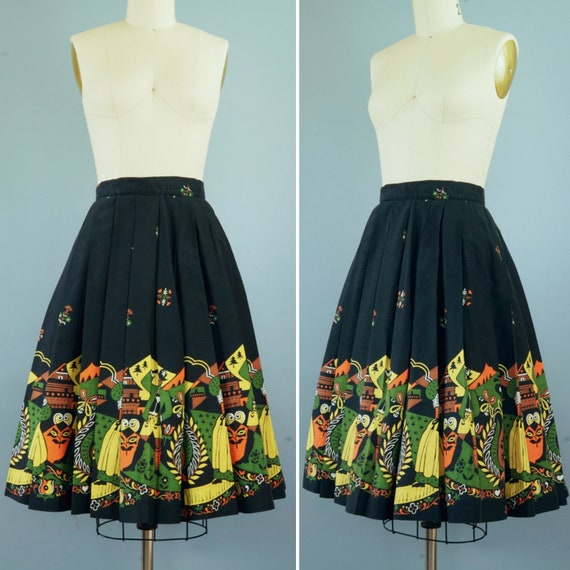 1950s Novelty Print Skirt - 50s Scandinavian Folk