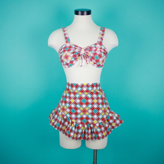 1930s Rare Colorful Plaid Two Piece Playsuit - Adj