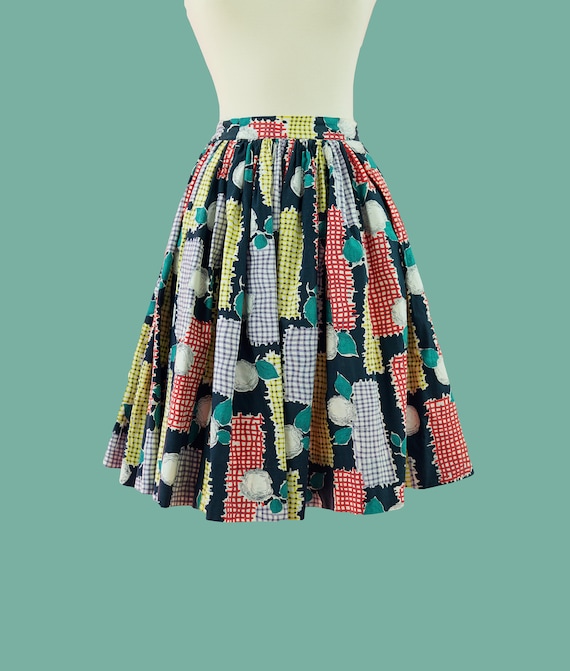 1950s Cotton Novelty Print Quilt Skirt - 50s Full