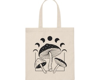 Mushroom Moon Phase Tote Bag | Cottagecore, Goblincore, Witchy