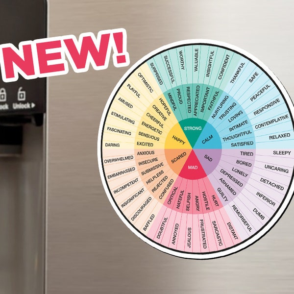 Feelings Wheel Magnet - Emotions Chart for Counselor Therapist Gift Art Mental Health Fridge Psychotherapy Car Social Worker Magnetic