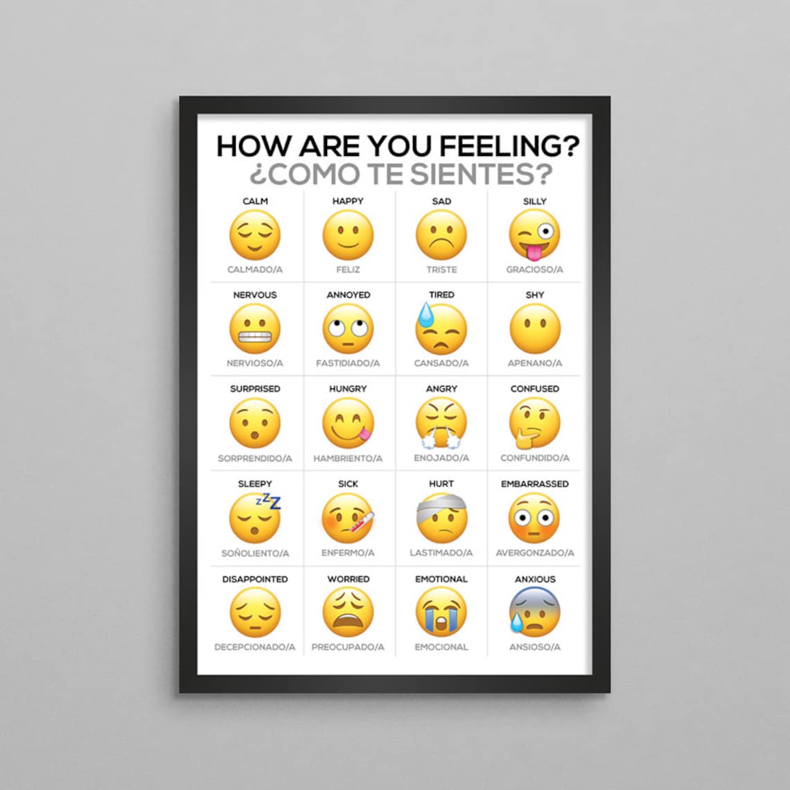 Emoji Feelings Bilingual English & Spanish Chart Therapy - Etsy