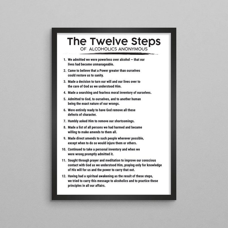 The Twelve 12 Steps Of Alcoholics Anonymous A A Poster 3 Etsy